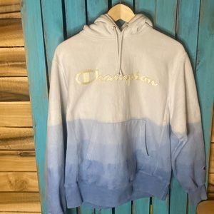 Champion Reverse Weave ombré pullover hoodie sweatshirt size medium blue white